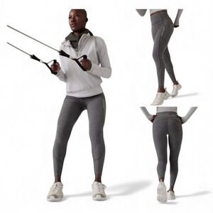 ATHLETA Rainier Heathered Tight Legging Charcoal Grey Zip Pockets Women's Size L